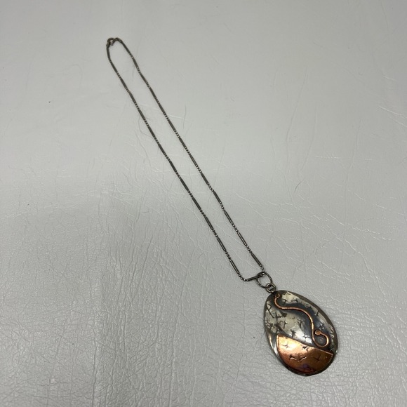 Vintage Shulamit Mixed‎ Metal Necklace Sterling and Copper Statement Pendant